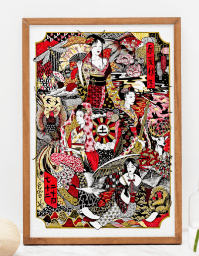 affiches illustrations geishas