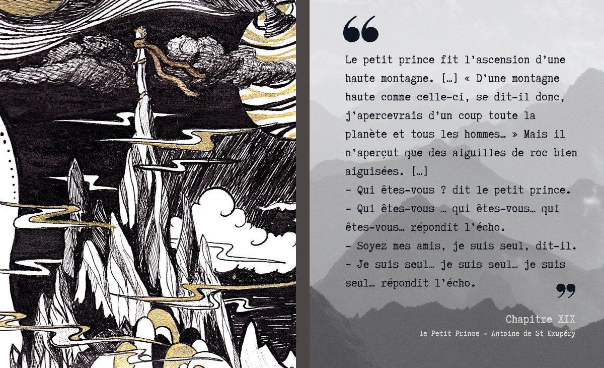 illustration et citation combinées des pics montagneux projet d'illustration du petit prince citation littéraire